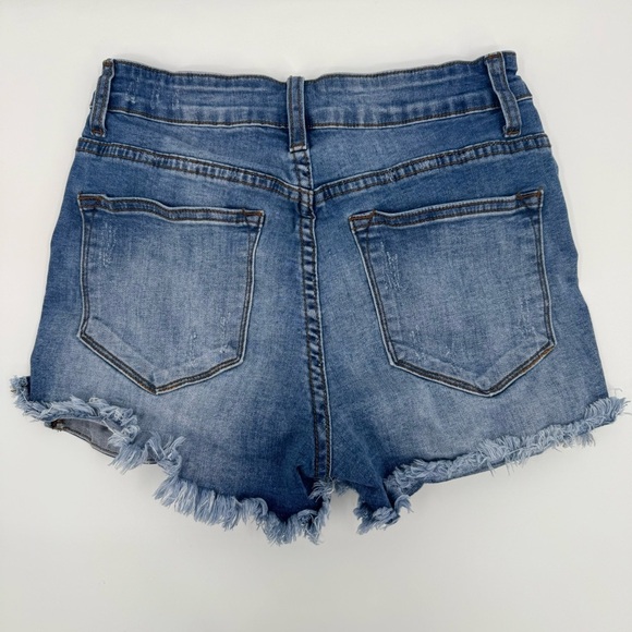 Kancan Jean Shorts Womens 7* Blue Denim Stretch Distressed Mid Rise Cut Off - Picture 4 of 11